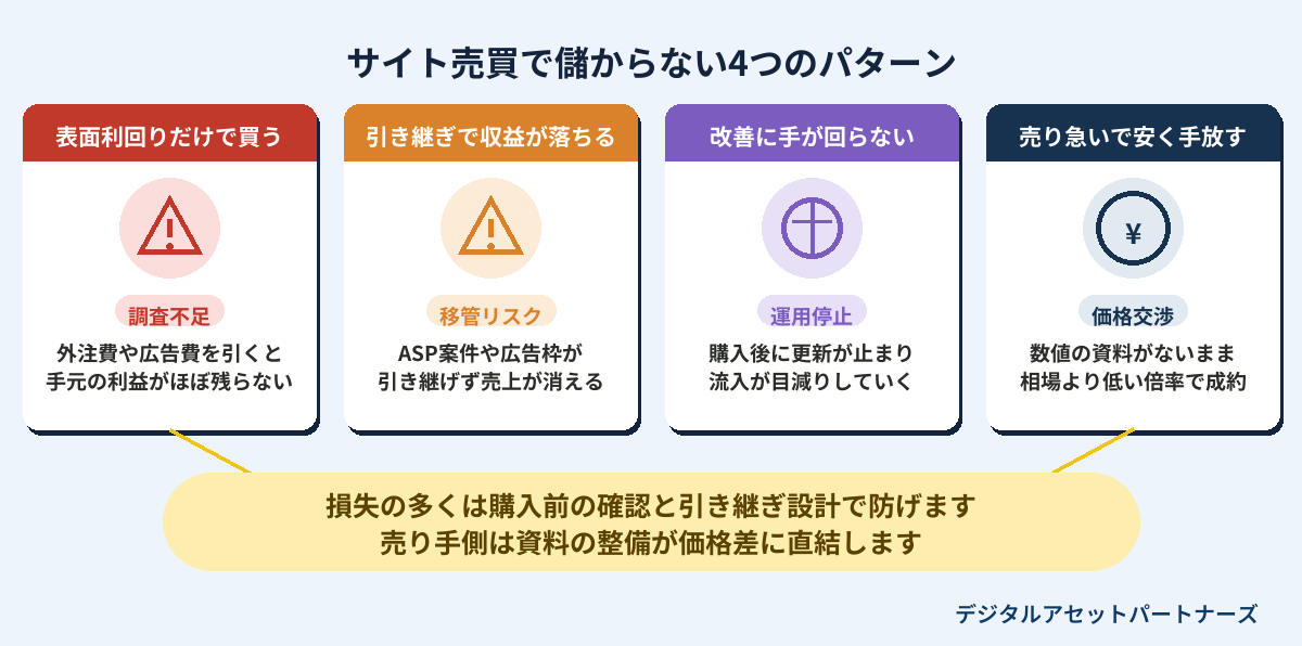 サイト売買で儲からない4つのパターン