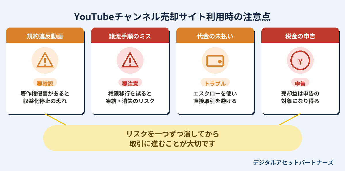 YouTubeチャンネル売却サイト利用時の注意点