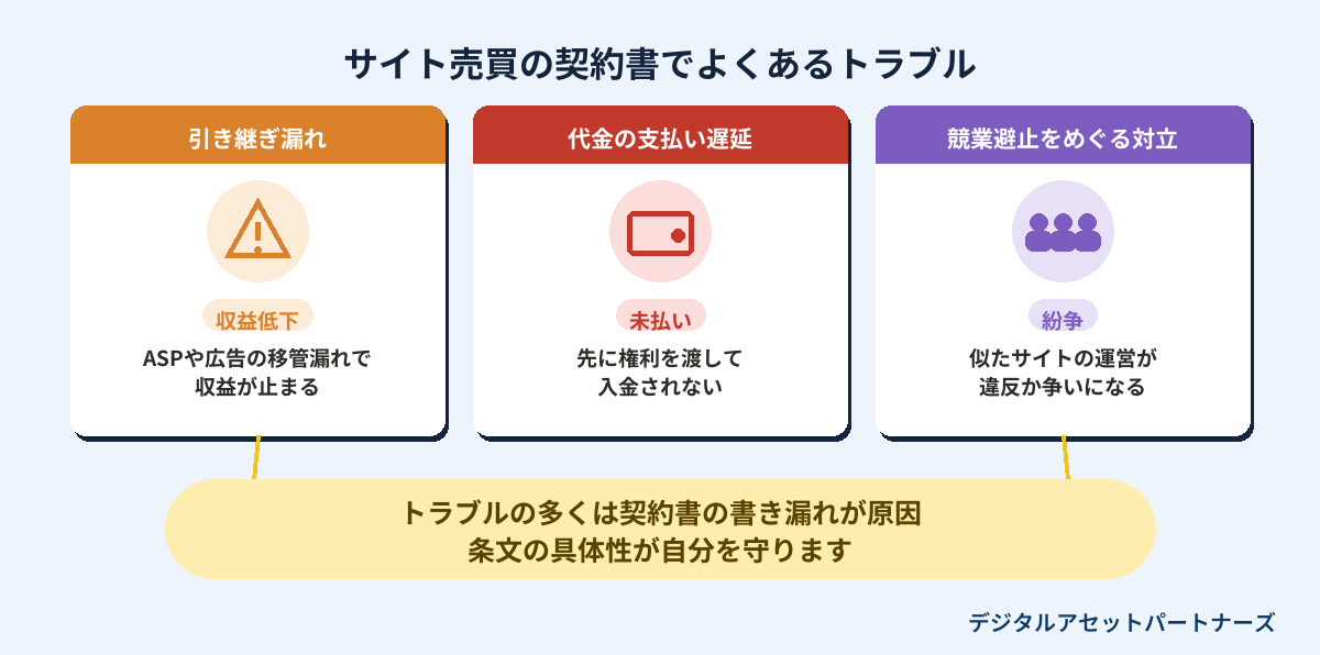 サイト売買の契約書でよくあるトラブル